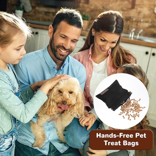 LIQWEI Leckerlibeutel für Hunde, Freihändige Futterbeutel Hundetraining mit Automatischem Verschluss, Kleine Hundeleckerlitasche mit Karabiner Welpen Leckerlitasche für Hundetraining (Schwarz)
