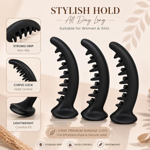 Image of Glaze Matt Finish Hair Clip for Women & Girls Pack of 3 Banana Clip (large)