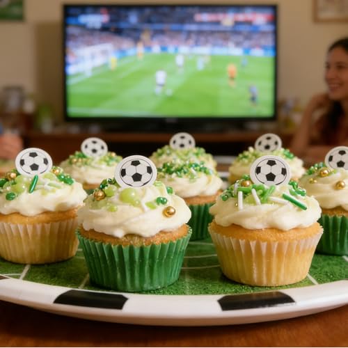Image of Edible Soccer Sprinkles for Cake Decorating,Food Grade 130g,Baking Sprinkle Mix for Sports & Football Theme Party,Green Gold White Pearls and Jimmies with Soccer Wafer Paper Toppers,for Cupcakes,Ice Cream,Cookies,Donut,Cake Decorations,Match Viewing Events Birthday Celebration Supplies