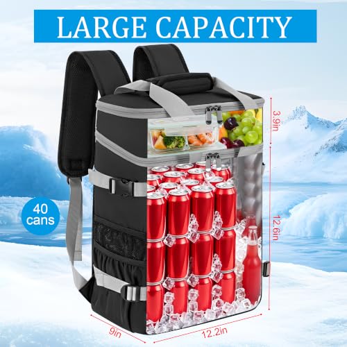 Image of Cooler Backpack Insulated Cooler Bag for Men & Women | 40 Cans Insulated Picnic Backpack with 2 Leak Proof Compartments for Picnic, BBQ Camping, Beach, Hiking, Black Grey