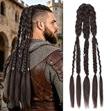 24 Inch Viking Braided Hair Extensions for Men, Hand Braided Clip in Braided Ponytail extensions, Realistic Viking Braids for Cosplay, Halloween, Costume Accessories (Dark Chocolate Brown)