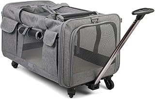 Bolsa para gatos/cachorros Caixa de transporte para animais de estimação Caixa de transporte para gatos Saco para sair portátil para animais de estimação Carrinho com roda universal destacável Respirável Dobrável (Cinza a)