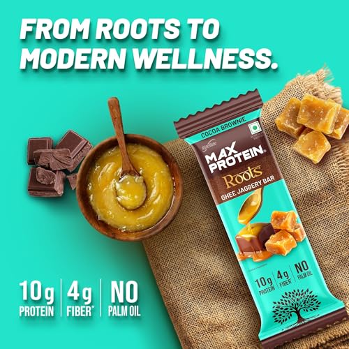 Image of RiteBite Max Protein Roots Cocoa Brownie 10g Protein Bar (Pack of 6) | Made with Ghee & Jaggery | 4g Fiber | No Palm Oil | (270g)