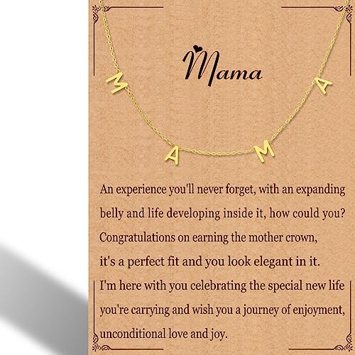 RWQIAN Mama Necklace for Women - Pendant Necklace Gifts for New Mom, Expecting Mom, First Mother's Day