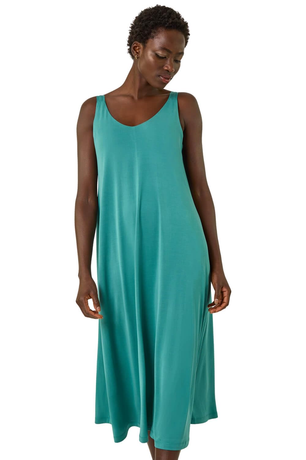 Roman Women's Strappy Jersey Midi Dress in Green | Size: 16