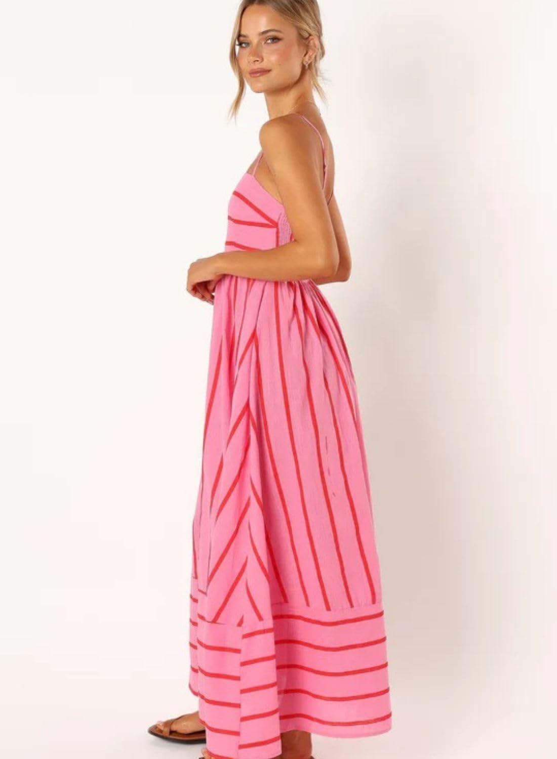 yoeasy Women's Striped Spaghetti Strap Cutout Maxi Dress Sleeveless Backless Flowy Swing Long Dress - Image 7