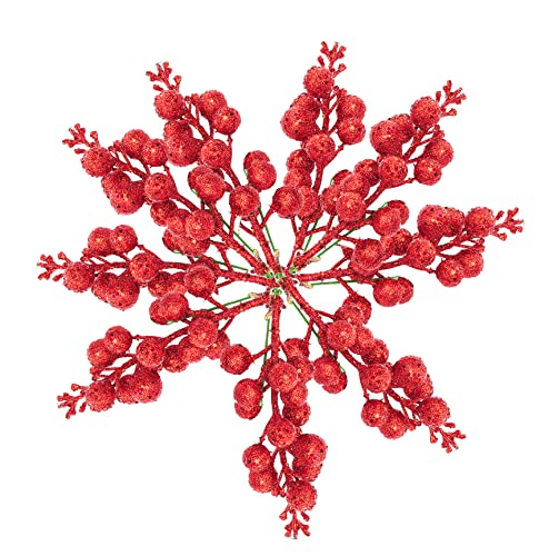 Image of Ulalaza 9pcs 7.8Inch Christmas Glitter Berries Stems Artificial Christmas Picks for Christmas Tree Ornaments, DIY Xmas Wreath, Crafts, Holiday and Home Decor, Red