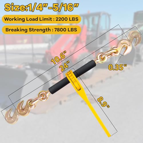 Image of 1 /4 inch-5 /16 inch Chain Binders and G80 Transport Binder Chain 1 /4 inch x 15 Feet, Grade 80 Ratchet Load Binder 1 /4 to 5 /16 with G80 Clevis Grab Hook, 2,200lbs Working Load Tie Down Kit for Towing