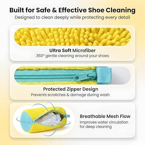 Image of Shoe Laundry Bag for Washing Machine, Reusable Zipper Plush Pouch for Sneakers, Delicates and Toys, 39cm, Yellow
