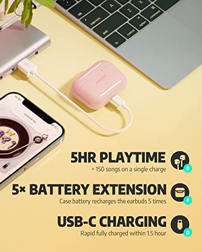 AIHOOR A2 Kopfhörer Kabellos,Immersiver Deep Bass Wireless Earbuds für iOS und Android Phones,In Ear Bluetooth 5.0 Headset mit Mikrofon,30H Spielzeit,Sport Wasserdicht-Rosa – Bild 6