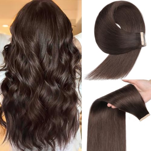 Image of YDDM Dark Brown Tape in Hair Extensions Human Hair, 22 Inch 20pcs Invisible Seamless Tape in Hair Extensions for Women Straight 100% Remy Human Hair(2#,22 Inch)