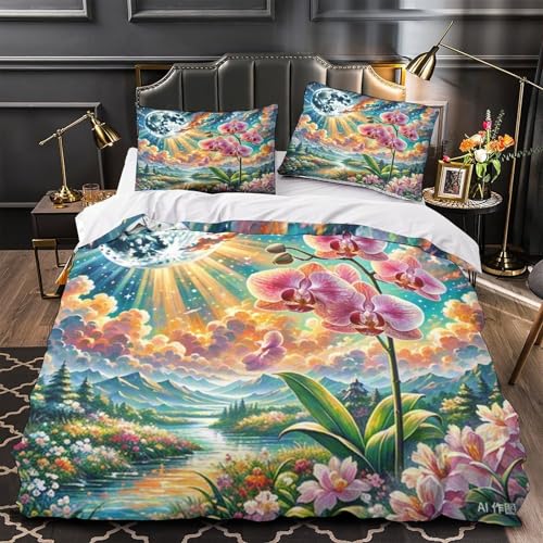 Linge de lit Phalaenopsis orchidée 3D housse de couette microfibre ado 260x220cm