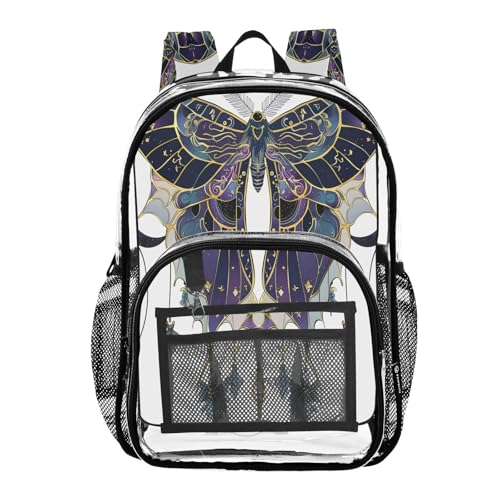 Butterfly Moon Clear Backpack Heavy Duty See Through Transparent PVC BookBag for Kids Boy Girl School Work