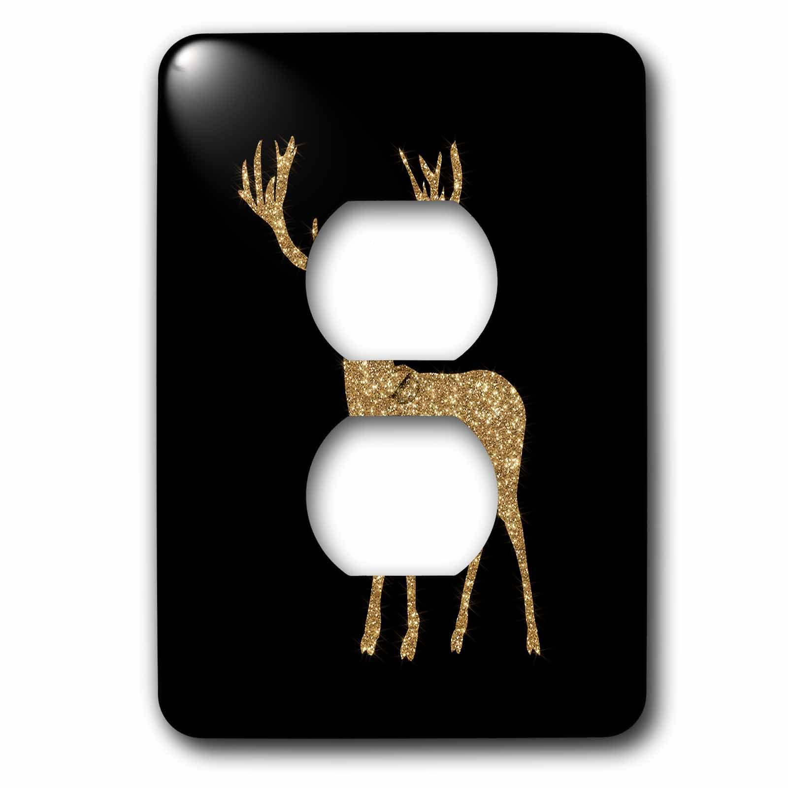 Prises de courant 3dRose dorées avec paillettes d'animaux fond noir lot de 2 plaques murales