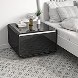 Smart Coffee Table with Fridge, Smart Center Table with Wireless Charging Station, Temperature Control, Power Socket, USB Ports, Outlet Protection and Light, Fridge Coffee Table for Living Room, Black