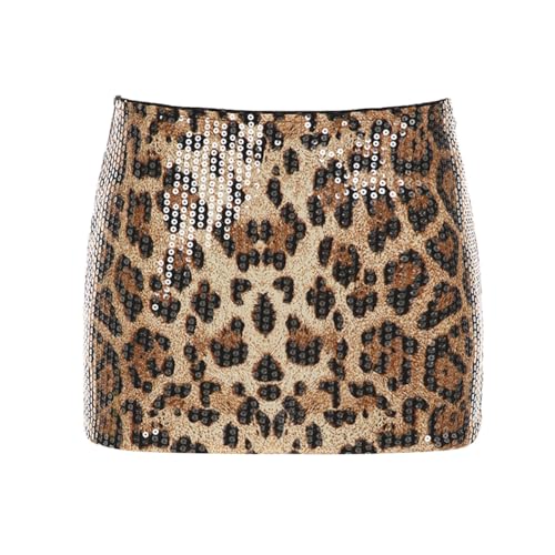 Women Cheetah Print Skirt Leopard Mini Skirts Sparkly Pencil Bodycon A-Line