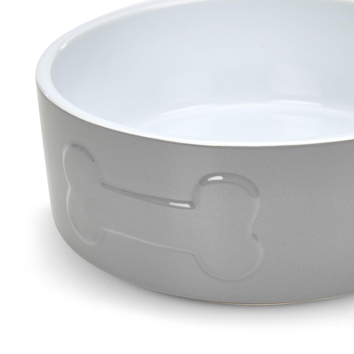 Petface Bone Ceramic Pet Bowl for Feeding and Watering Suitable for Both Dogs and Cats Grey/White, 20 cm (Pack of 1) - Image 2