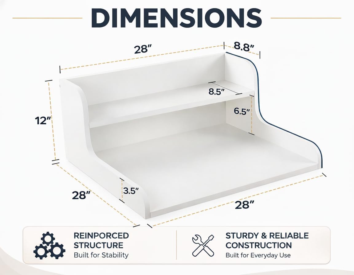 Washer Dryer Countertop with Shelf, 2 Tier Laundry Countertop Organizer, Wooden Washer and Dryer Topper with Raised Edge for Folding, Sorting & Storage (Light Brown, 28" Dx 28" W x 12" H)