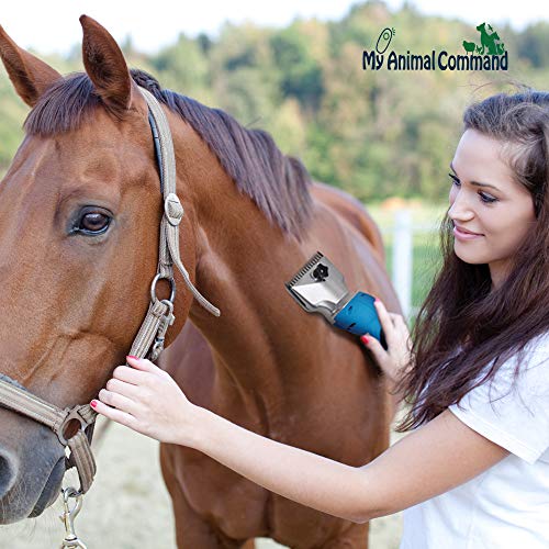 My Animal Command 110V 400W Heavy Duty Professional Horse Clippers Kit Animal Grooming 6 Speeds Shaving Thick Coats Fur Hair Ponies Equine Pigs Cattle Farm Livestock 2 Blades