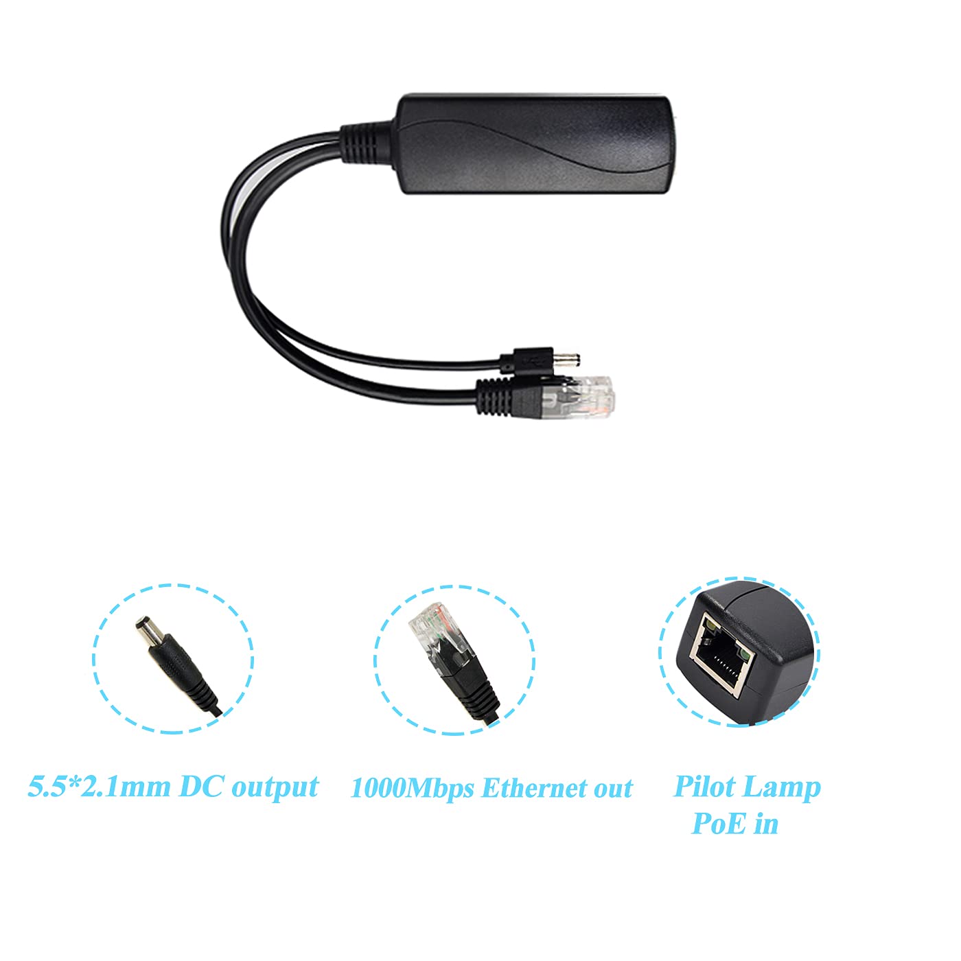 REVODATA Gigabit PoE Splitter 48V to 12V, IEEE 802.3af Power Over Ethernet Splitter Adapter 2.1mm DC for Security Camera Wireless Access Point and VoIP Phone (G-12V 1A)