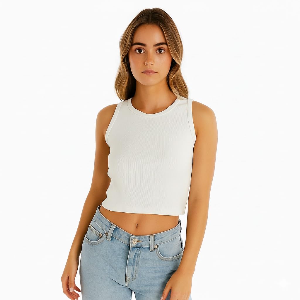 sorvix Women’s Ribbed Sleeveless Crop Tank Top | Stretchable Cotton Blend Casual Wear for Daily Outfits, Summer, Gym & Travel Available Sizes - XS, S, M, L, XL-picture-43