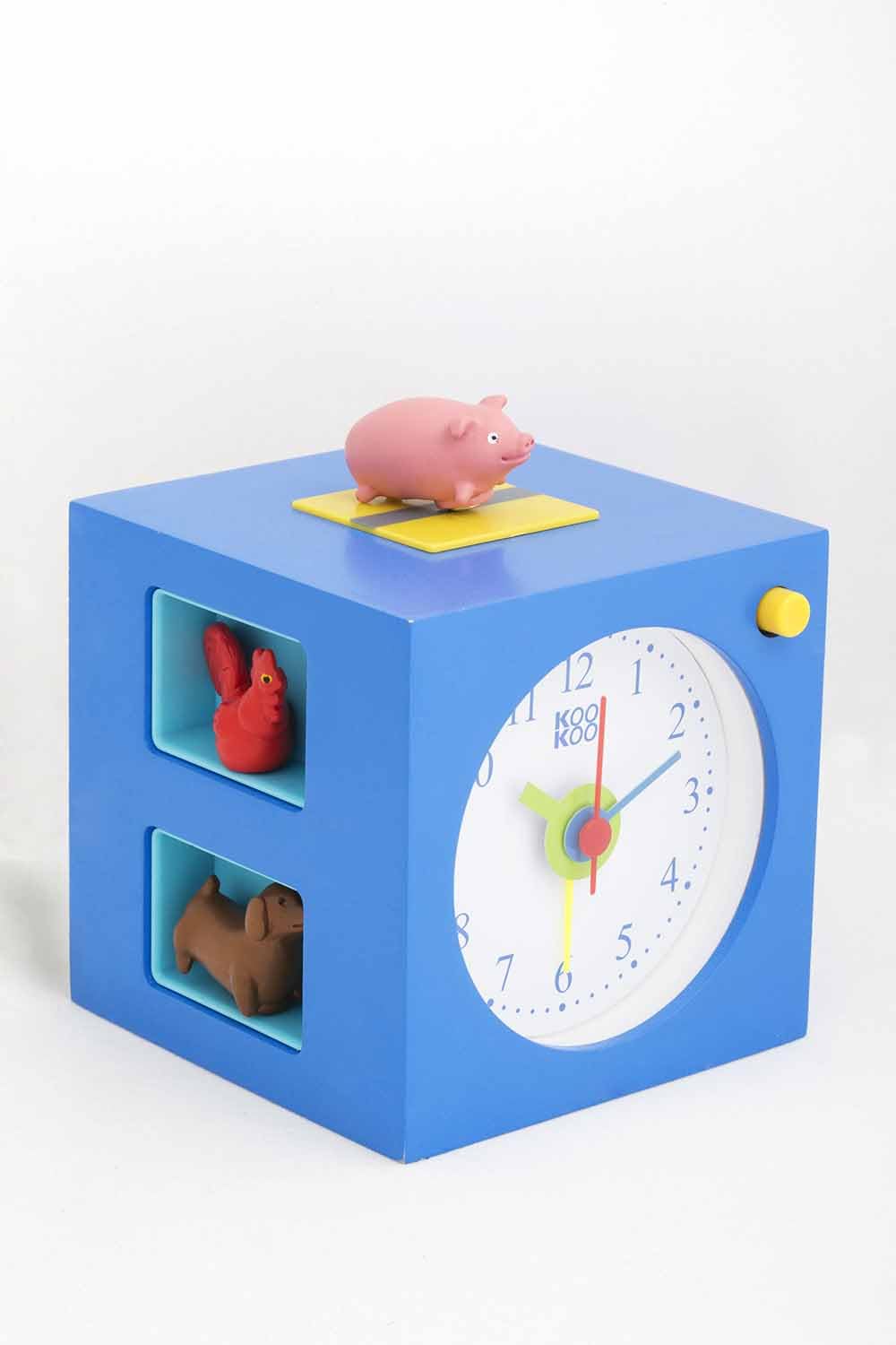 KOOKOO KidsAlarm Azul, Despertador para niños incluy 5 Animales de Granja con Les Sonidos, grabaciónes de la naturalez