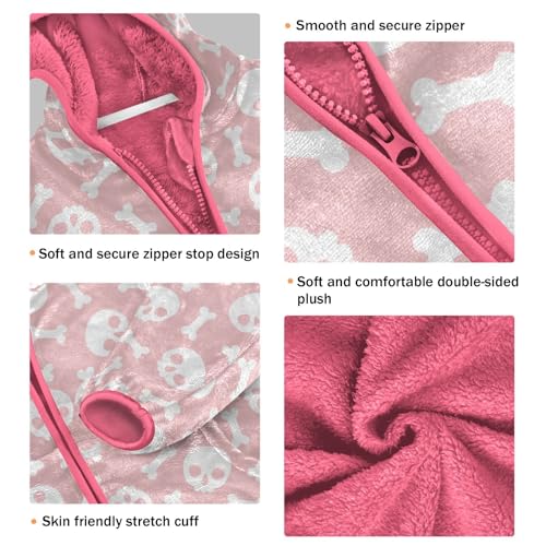 Dog Bone Skull Toddler Fleece Jacket Baby Girls Hooded Zipper Long Sleeve Thick Warm Outerwear 3-10 Years3