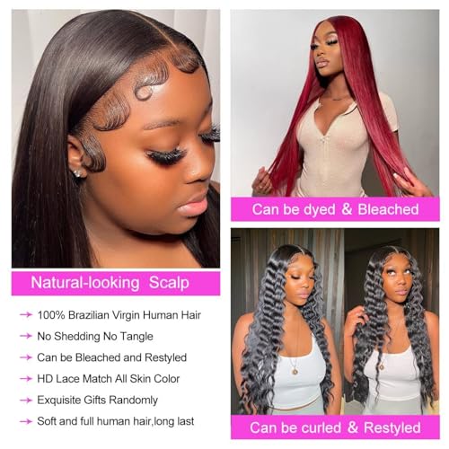 Image of 13x4 Lace Front Wigs Human Hair Pre Plucked with Baby Hair 150% Density Straight Brazilian Virgin Frontal Wigs Human Hair 13x4 Glueless HD Lace Closure Human Hair Wigs for Black Women(20 Inch)