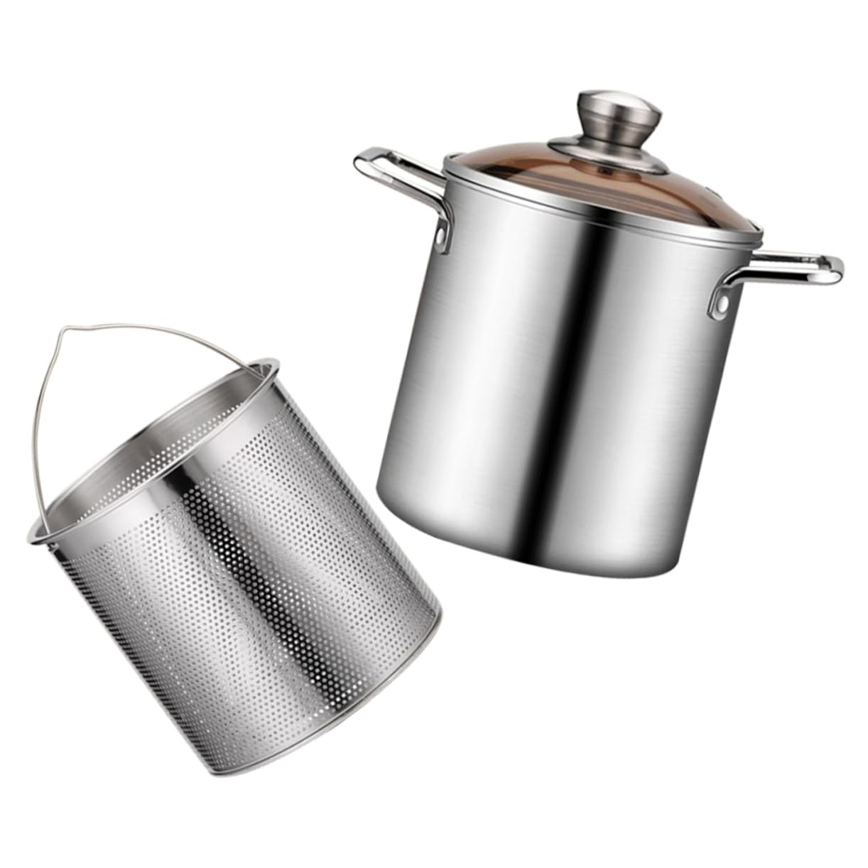 Mobestech 1Set Portable Stainless Steel Frying Pot with Frying Basket Convenient Handle Deep Fryer for Home Cooking for Frying Chicken and French Fries