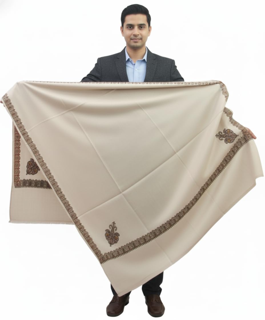 KAVIM Grey Pashmina Embroidered Men's Shawl KA-SWL-15-picture-18