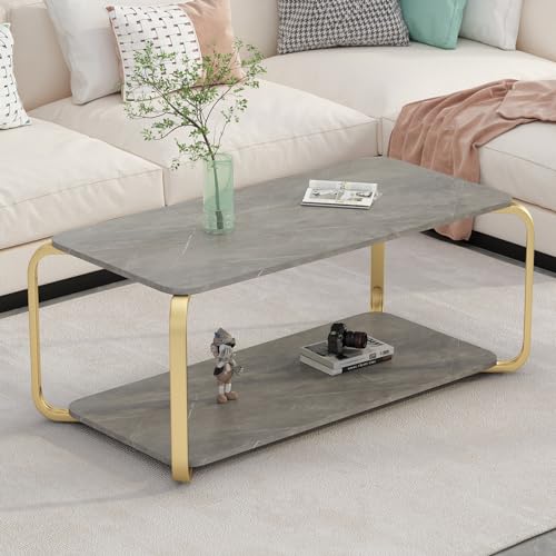 Amazon Brand - Umi Center Table for Living Room Coffee Table Tea Table for Reception Office Bungalow Marble Pattern Engineered Wood (Grey - CF-014)
