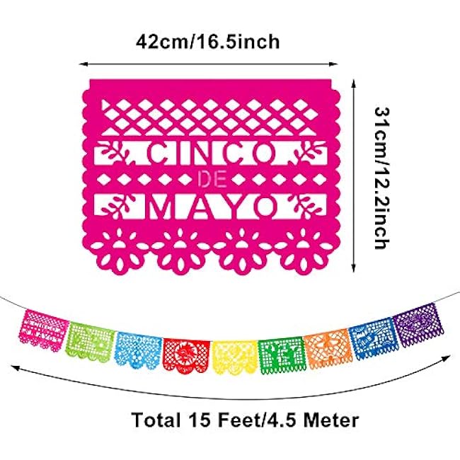 4 Packs Mexican Party Banner 60 Feet Fiesta Plastic Papel Picado Banner Cinco de Mayo Dia De Los Muertos Decor Day of The Dead Decorations Mexican Fiesta Themed Party Decorations Supplies