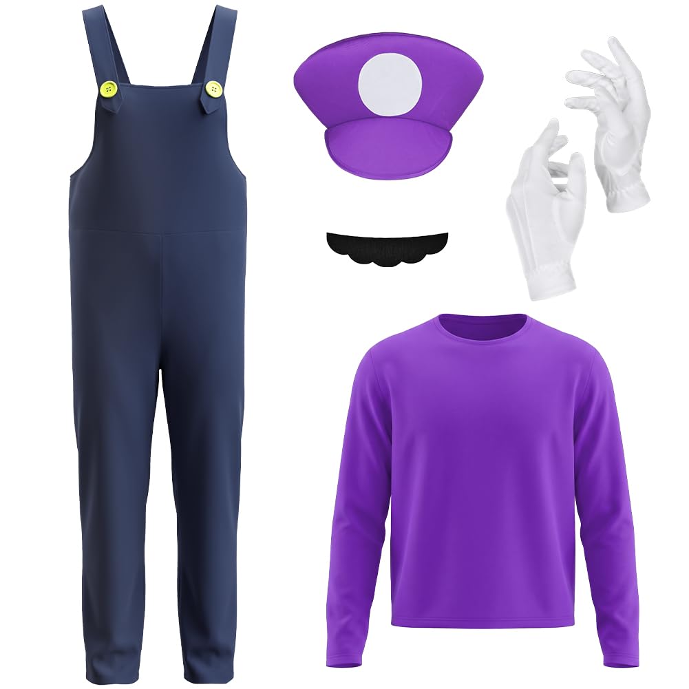 Disfraz Bros, Set de Accesorios Adulto Classic con Guantes, Bigote y Gorra, Cosplay Disfraz Halloween Carnaval Navidad de Hombre, Mujer