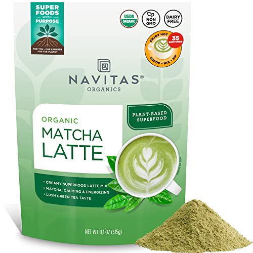 Navitas Organics Instant Matcha Latte Mix – Simple & Convenient Blend For Sweet & Creamy Latte – Mix With Water – Dairy Free & Low Sugar – USDA Organic, Non GMO, Gluten Free (11.1oz. Bag, 35 Servings)