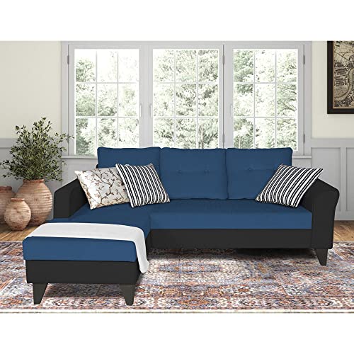 Image of Adorn India Maddox Tufted L Shape 4 Seater Sofa Set LHS (Blue & Black) (3 Year Warranty)