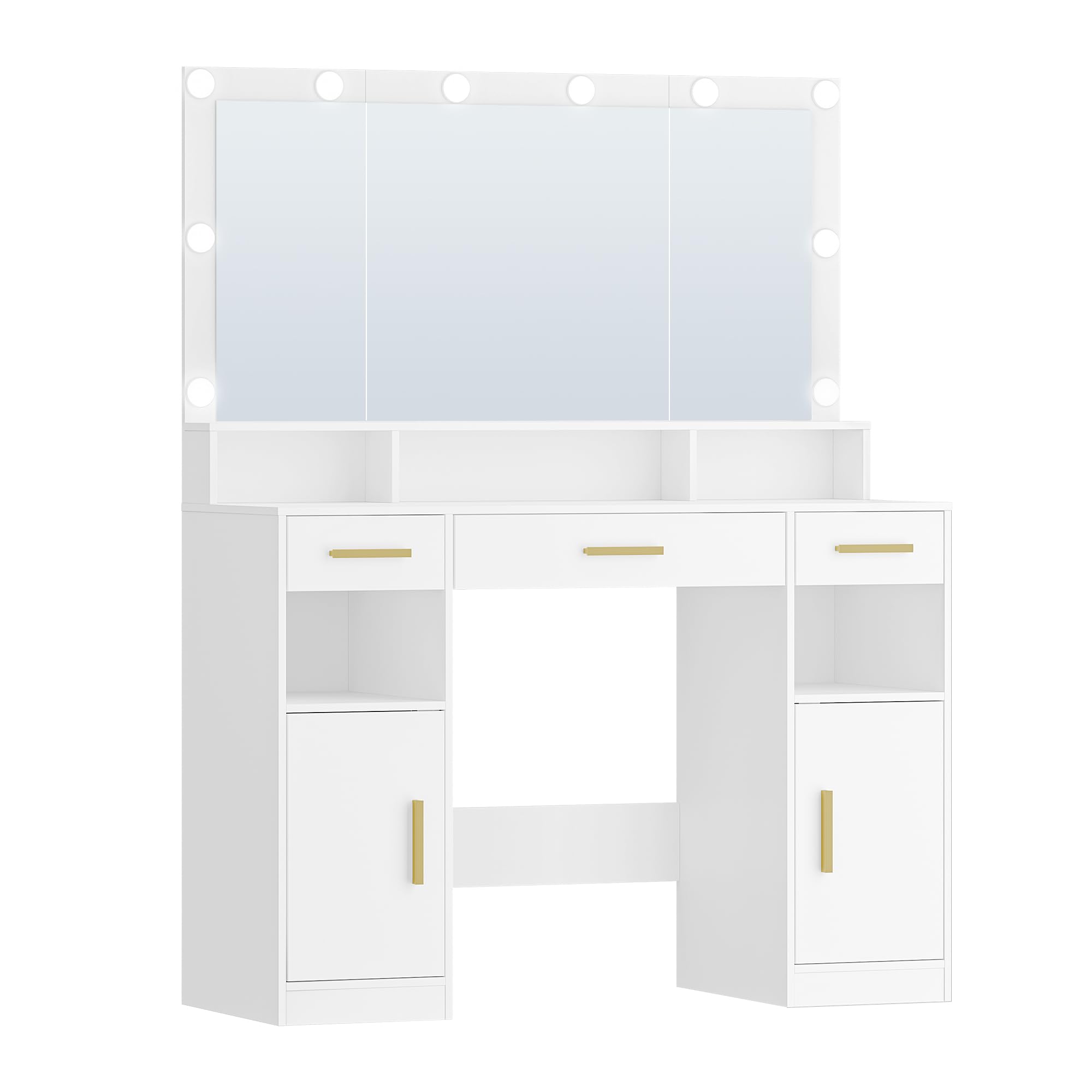 HEXCELEN 108cm Tocador de Maquillaje con Espejo Grande, Blanco