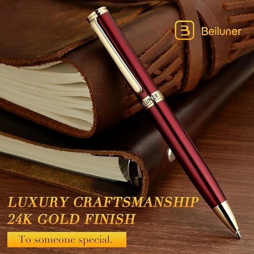 Image of BEILUNER Red Lacquer Gel Pen With 24K Gold Finish, Retractable Pens, Gift Pen Set, Professional, Elegant, Writing, Executive, Office, Nice Fancy Designer, Perfect for Men and Women