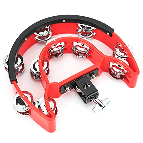 Half Moon Tambourine Metal Jingles Double Row Handheld Musical Percussion Instrument DT-66 Black (Red)