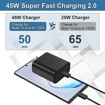 Image of RDG Samsung-Original 45W Super Fast Charger Combo Compatible with Samsung Galaxy S24 /S23 /S22 /S21 /S20 (Ultra /Plus /Fe), Note 20 /20+ /10(All Series),Flip /S /A /F /M Series | Type C PD 3.0 Charger,Black