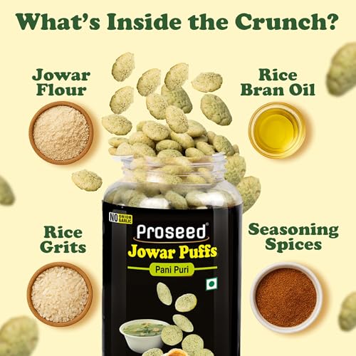 Image of Proseed Jowar Puffs (Pani Puri & Tangy Tomato) | 150g x 2 Packs (Total 300g) | Slow Roasted & 100% Veg | No Refined Flour, Sugar & Trans-Fat | Gluten Free | No Palm Oil | Healthy Millet Snacks