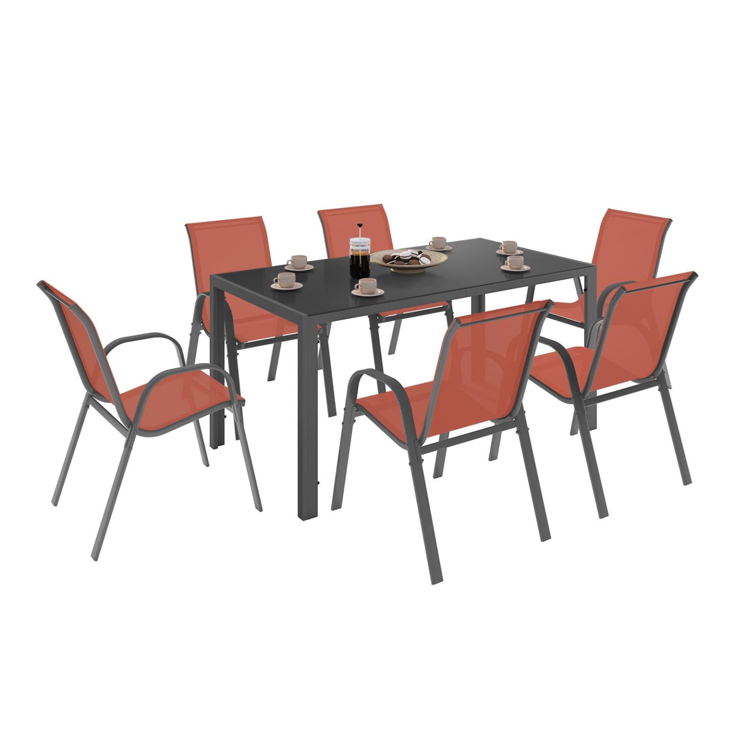 IDMarket - Salon de Jardin Madrid Table 150 CM et 6 chaises empilables Terracotta et Gris