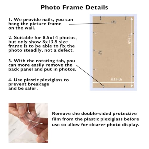 Image of JCJMY 8.5x14 Picture Frame White for Wall Hanging, Wall Mounting Horizontally or Vertically, 8.5 x 14 Wall Gallery Poster Photo Frame with Shatter Resistant Plexiglass, White
