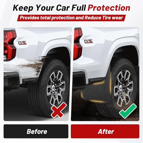 Image of Sunsdrew Mud Flaps for 2023-2026 Chevrolet Colorado WT /CUSTOM /LT /Z71, 4PCS All Weather No-Drill Splash Guards Chevy Colorado Accessories(NOT for ZR2 /Trail Boss /GMC Canyon /Models with Fender Flares)
