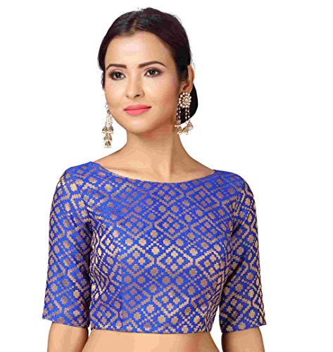 Image of Studio Shringaar Women's Readymade Brocade Elbow Length Sleeves Saree Blouse