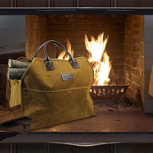 INNO STAGE Heavy Duty Wax Canvas Log Carrier Tote,Large Fire Wood Bag,Durable Firewood Holder,Canvas Shopping Bags, Fireplace Wood Stove Accessories Storage Bag for Fire Pit for Camping, BBQ Barbecue - Image 5
