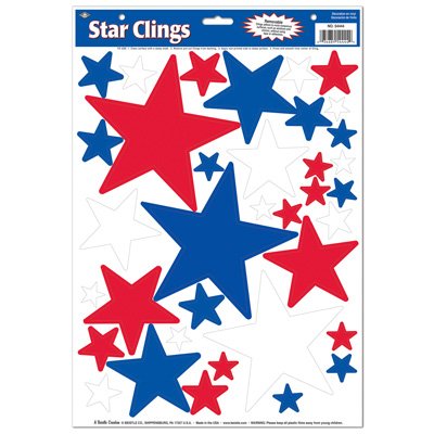 Star Clings (Asstd Red, White, Blue) Party Accessory (1 Count) (36/sh) Pkg/3