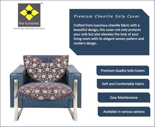 Image of Premium Chenille Woven Anti-Slip 1 Seater Sofa Cover | L-Shape Sofa Seat Protector for Living Room | Durable & Stylish Slipcover - Grey Phoolkari