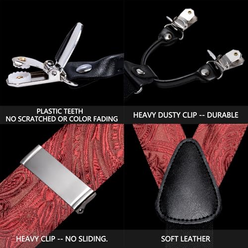 Image of Barry.Wang Men Suspender Set with Necktie Elastic Y Type Heavy Duty 6 Clips Braces Tie Handkerchief Cufflink Pin 6PCS