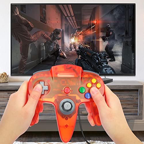 Image of Wired USB N64 Controller, FISUPER Classic Video Game Controller USB Gamepad for Windows PC MAC Raspberry PI Retropie (Clear Red)