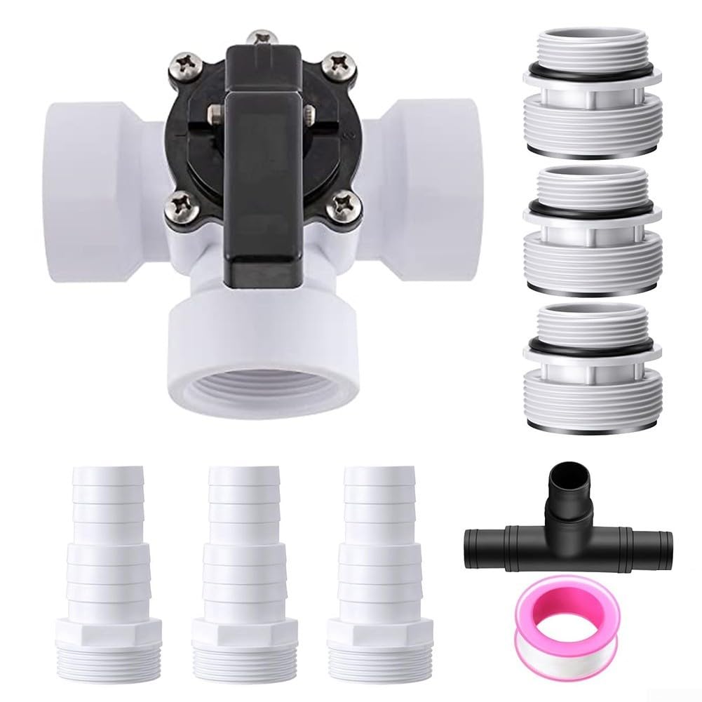 Adaptador de manguera de piscina de 3 vías para conexión compatible a filtros de piscina sobre el suelo (blanco)